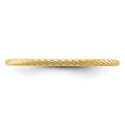 14K Yellow Gold 1.2mm Twisted Wire Pattern Stackable Band Size 9