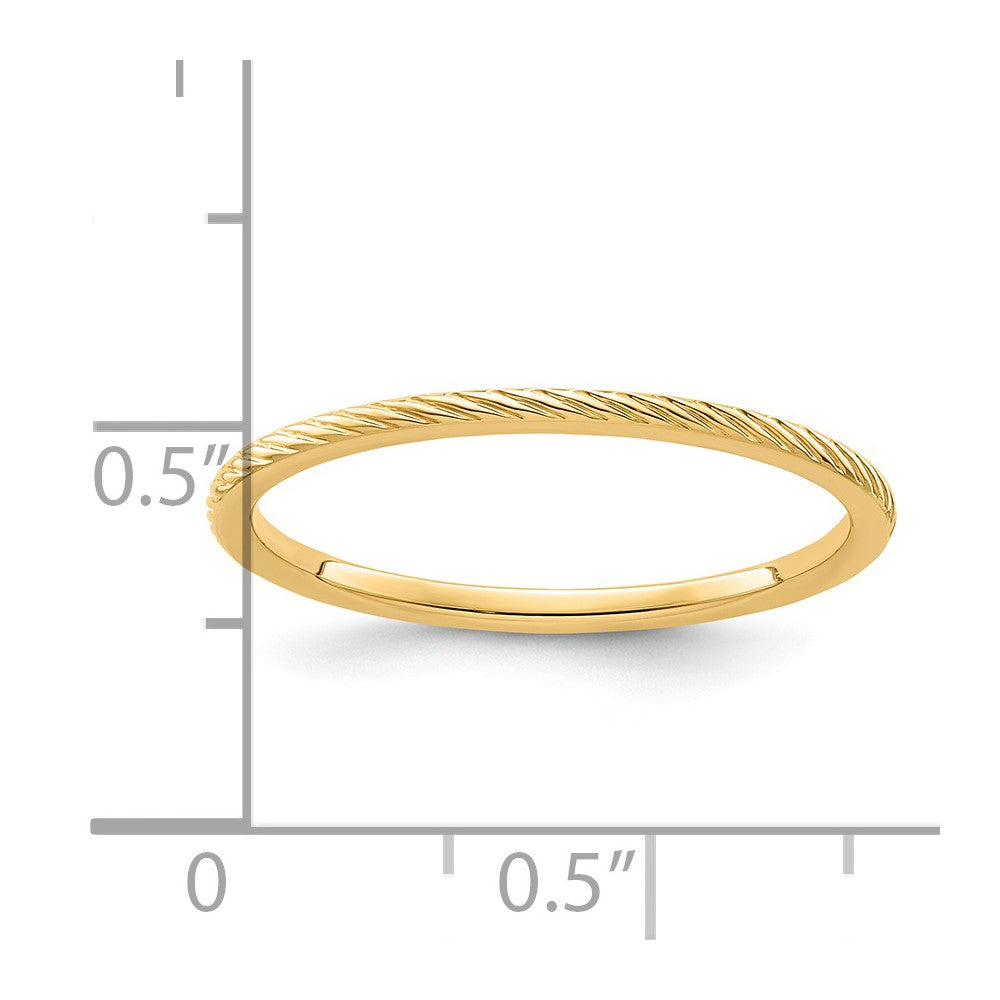 14K Yellow Gold 1.2mm Twisted Wire Pattern Stackable Band Size 10