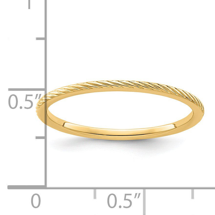 14K Yellow Gold 1.2mm Twisted Wire Pattern Stackable Band Size 8