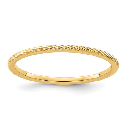 14K Yellow Gold 1.2mm Twisted Wire Pattern Stackable Band Size 6.5