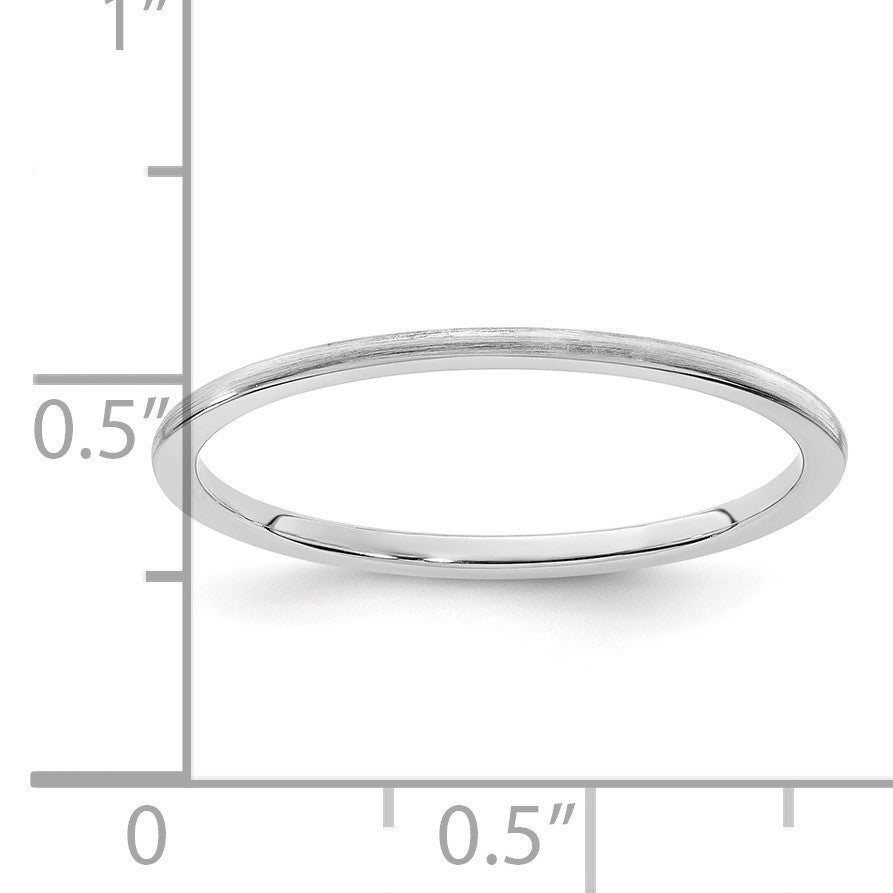 14K White Gold 1.2mm Half Round Satin Stackable Band Size 9
