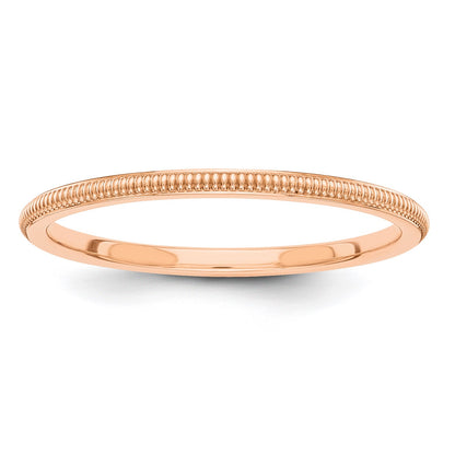 14k Rose Gold 1.5mm Milgrain Stackable Band Size 6