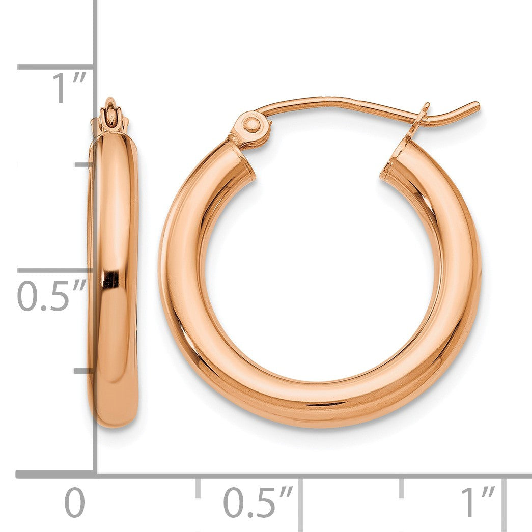 14k Rose Gold 3x20mm Polished Lightweight Tube Hoop Earrings