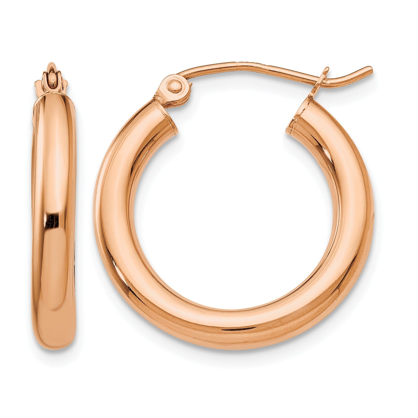 14k Rose Gold 3x20mm Polished Lightweight Tube Hoop Earrings