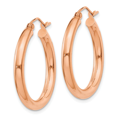 14k Rose Gold 3x25mm Polished Lightweight Tube Hoop Earrings