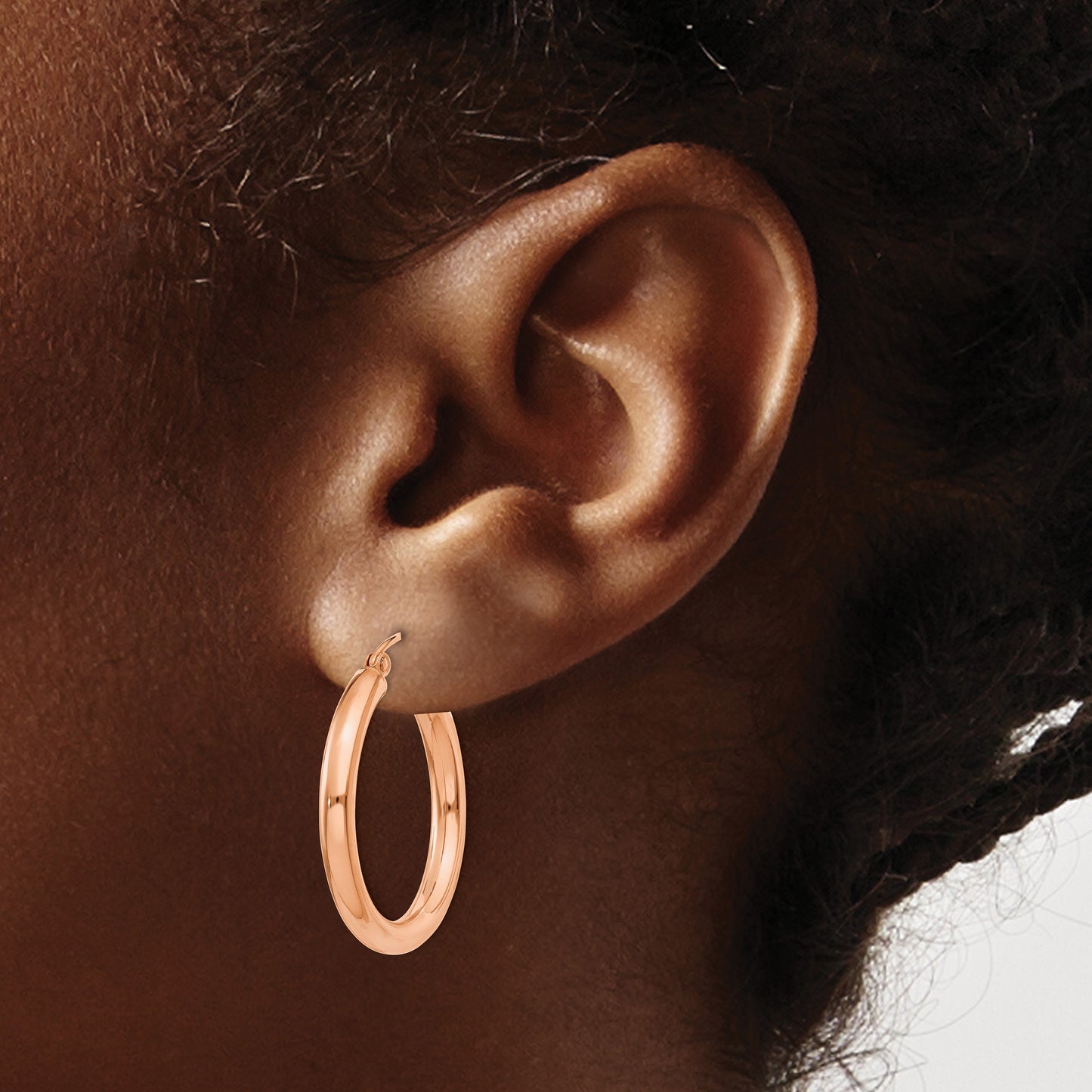 14k Rose Gold 3x25mm Polished Lightweight Tube Hoop Earrings