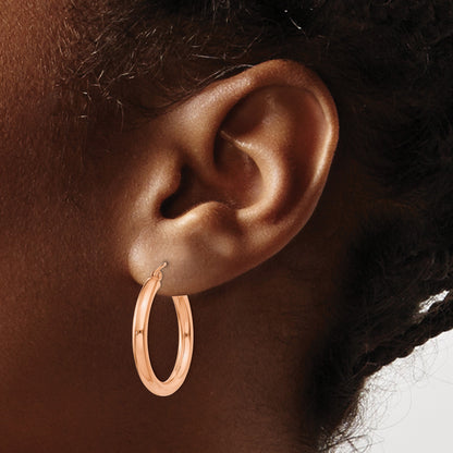 14k Rose Gold 3x25mm Polished Lightweight Tube Hoop Earrings