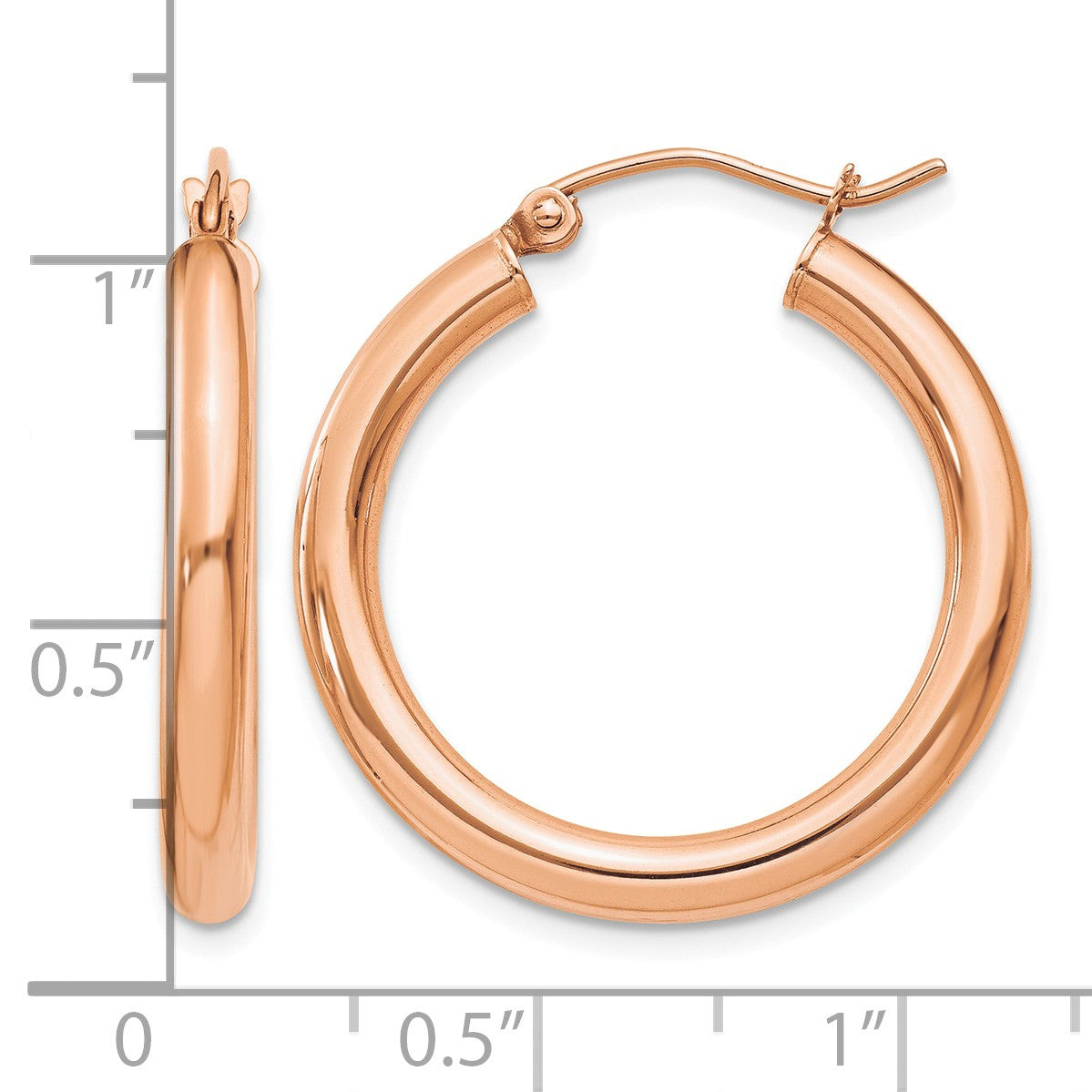 14k Rose Gold 3x25mm Polished Lightweight Tube Hoop Earrings
