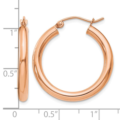 14k Rose Gold 3x25mm Polished Lightweight Tube Hoop Earrings