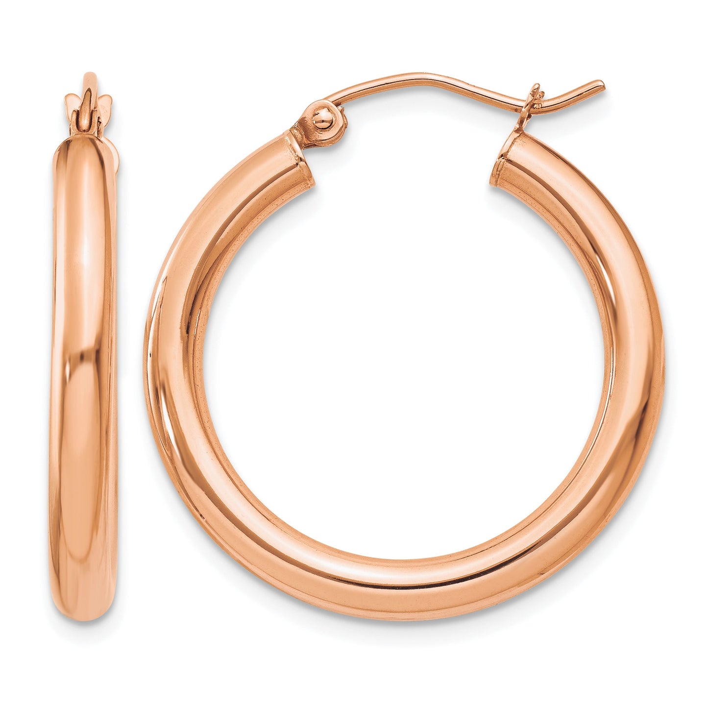 14k Rose Gold 3x25mm Polished Lightweight Tube Hoop Earrings