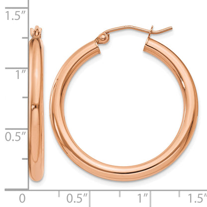 14k Rose Gold 3x30mm Polished Lightweight Tube Hoop Earrings