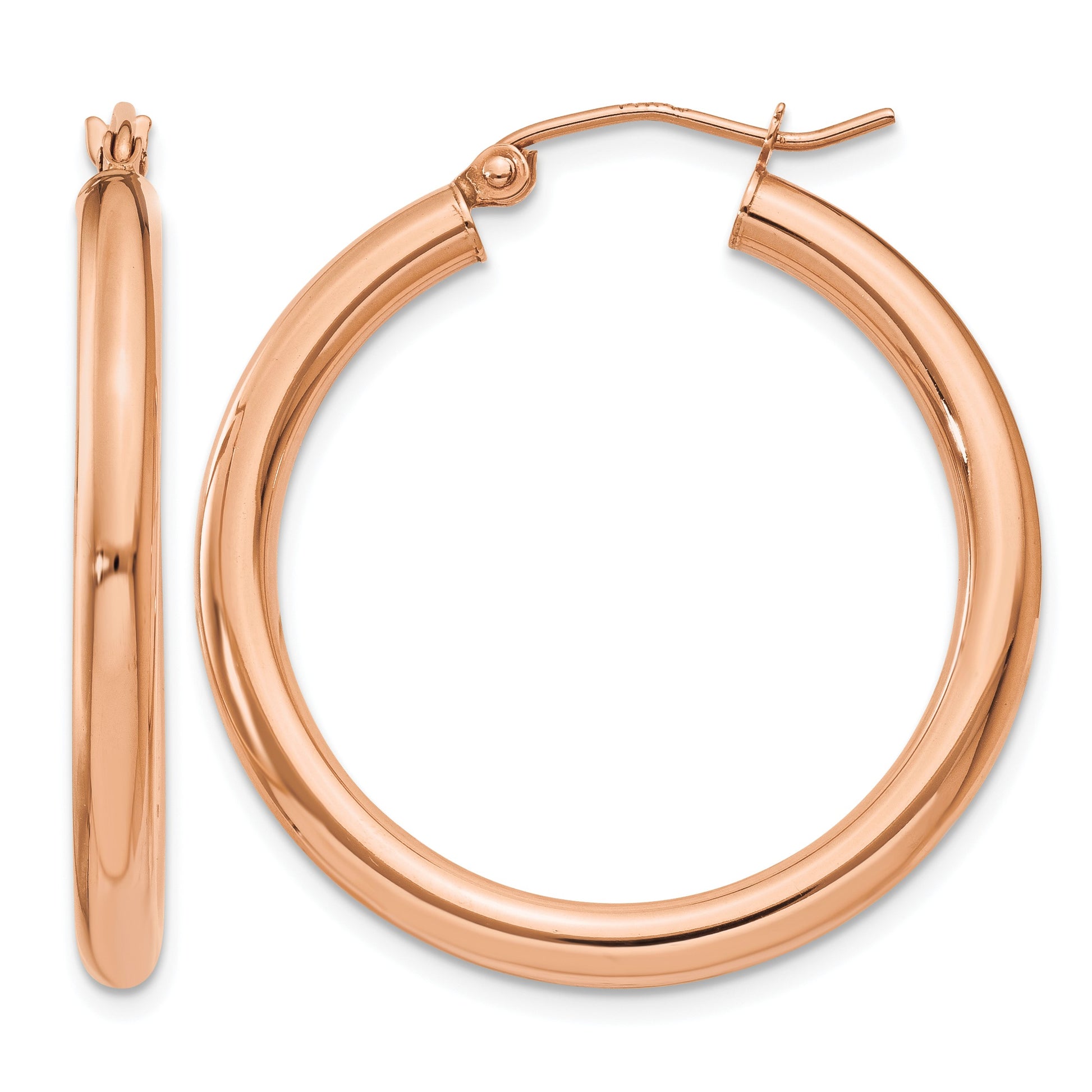 14k Rose Gold 3x30mm Polished Lightweight Tube Hoop Earrings