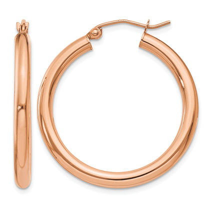 14k Rose Gold 3x30mm Polished Lightweight Tube Hoop Earrings