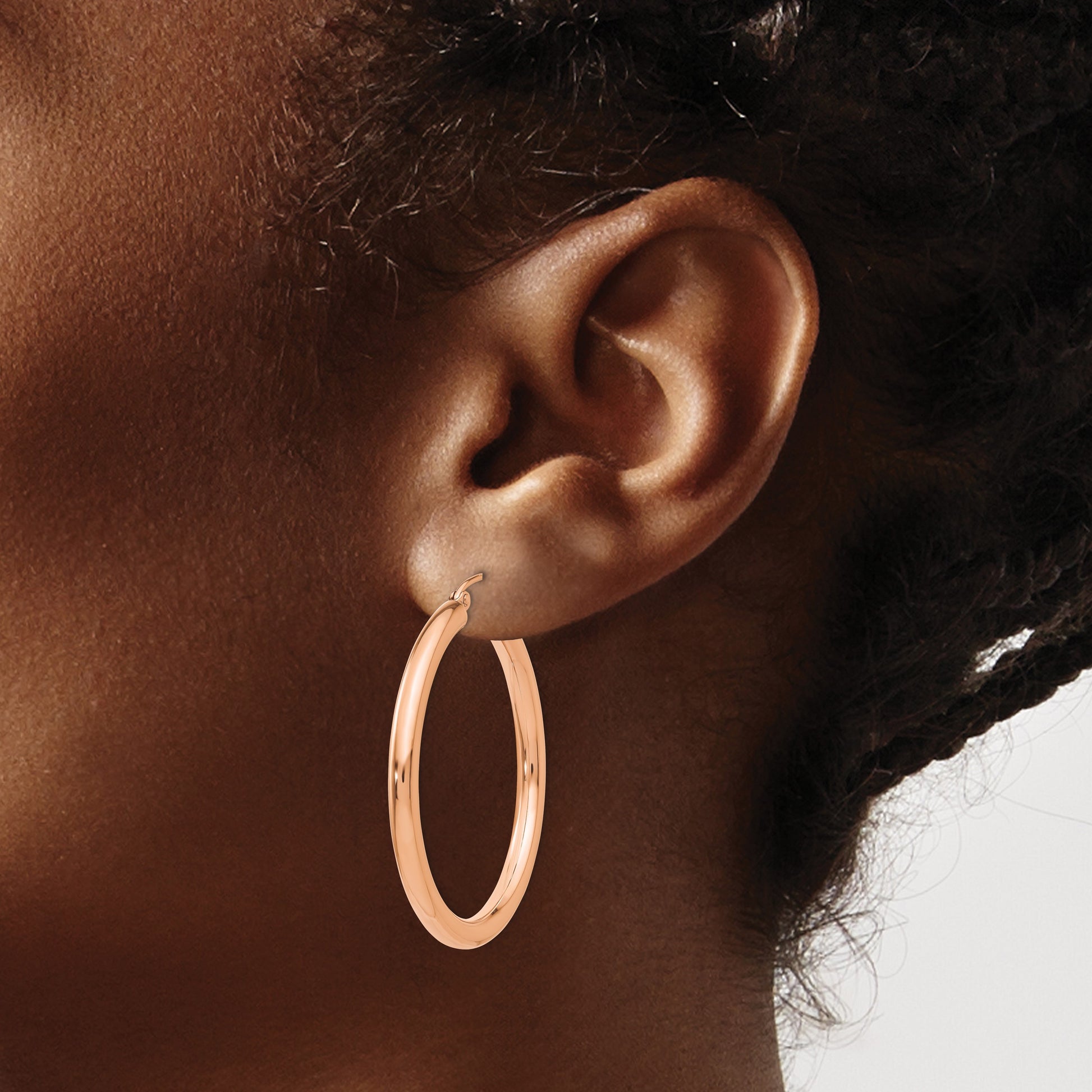 14k Rose Gold 3x35mm Polished Lightweight Tube Hoop Earrings