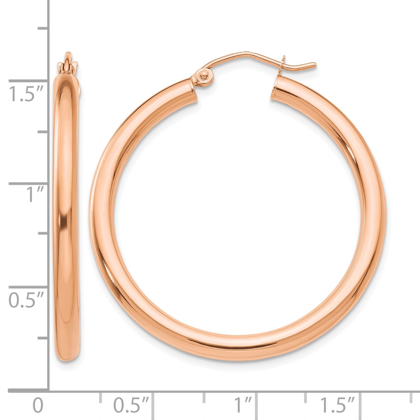 14k Rose Gold 3x35mm Polished Lightweight Tube Hoop Earrings