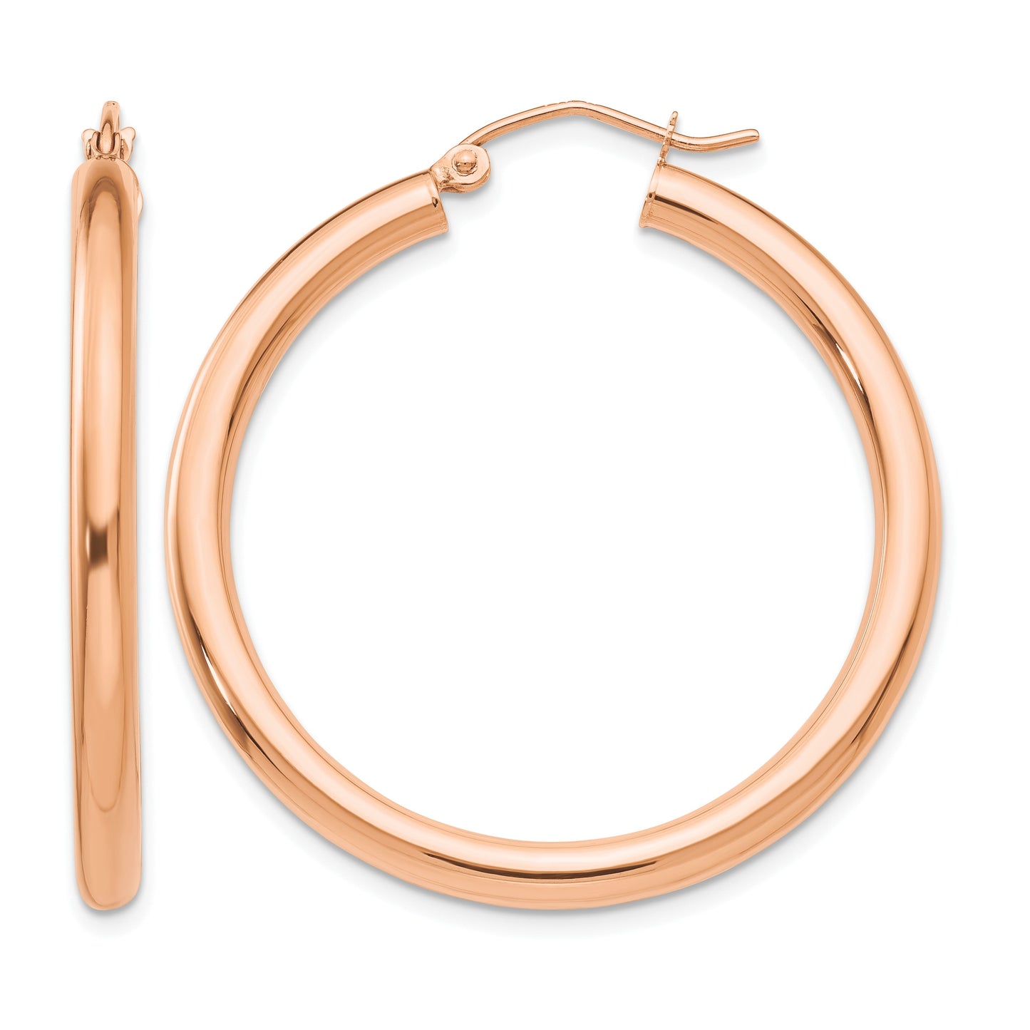 14k Rose Gold 3x35mm Polished Lightweight Tube Hoop Earrings