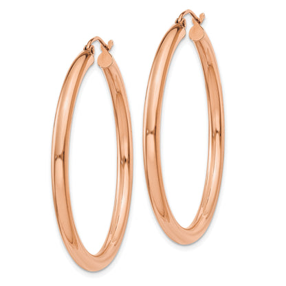 14k Rose Gold 3x40mm Polished Lightweight Tube Hoop Earrings