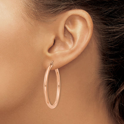14k Rose Gold 3x40mm Polished Lightweight Tube Hoop Earrings