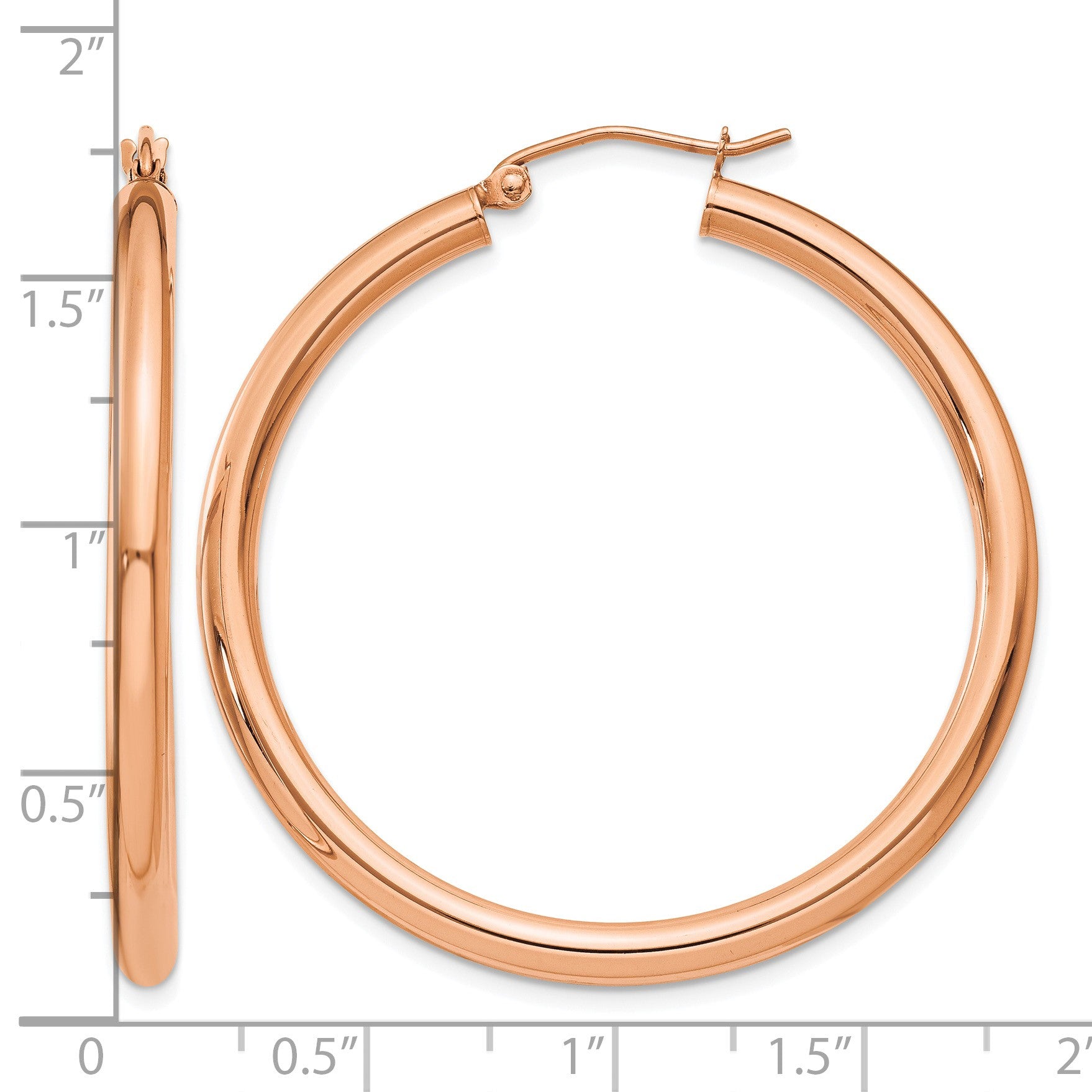 14k Rose Gold 3x40mm Polished Lightweight Tube Hoop Earrings