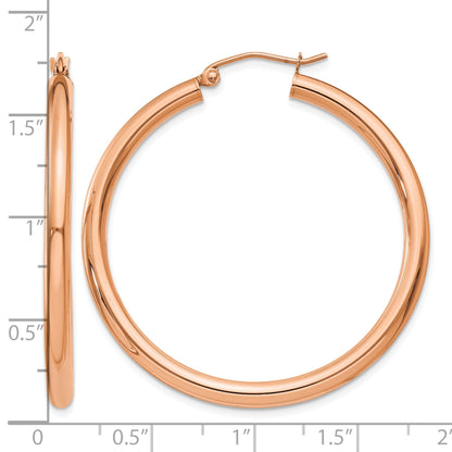 14k Rose Gold 3x40mm Polished Lightweight Tube Hoop Earrings