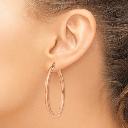 14k Rose Gold 3x45mm Polished Lightweight Tube Hoop Earrings