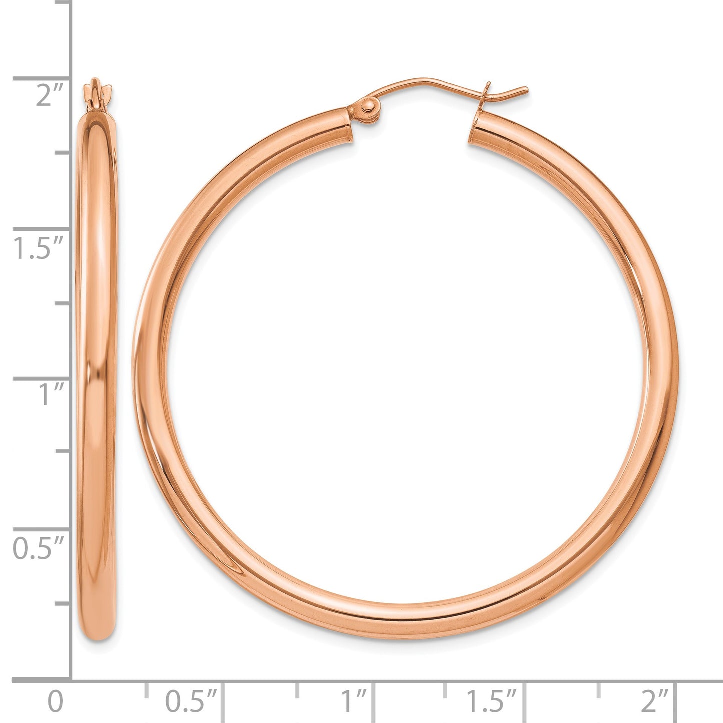 14k Rose Gold 3x45mm Polished Lightweight Tube Hoop Earrings