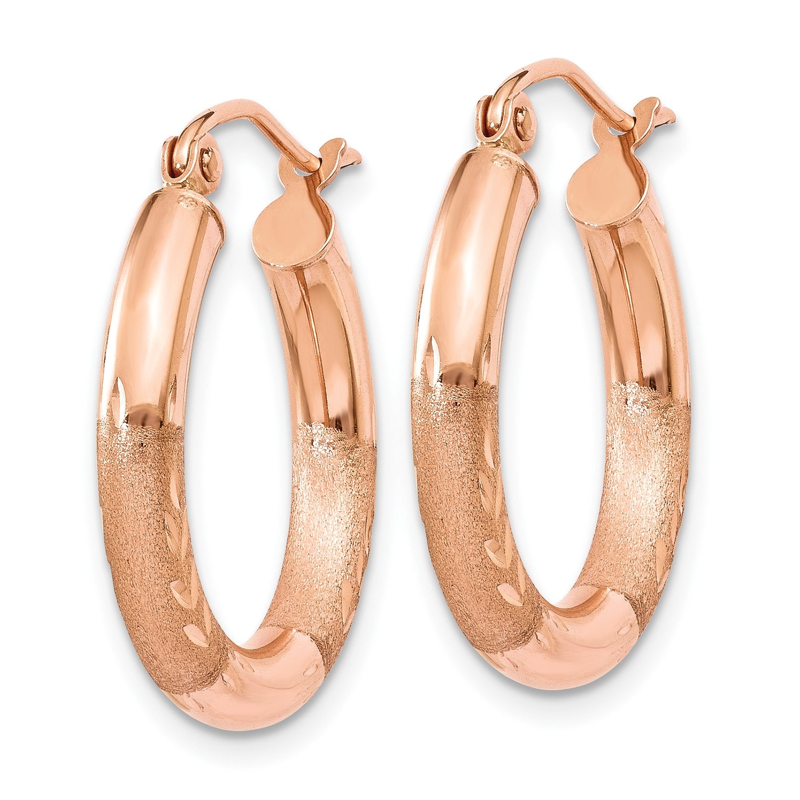 14k Rose Gold 3x18mm Satin Diamond-cut Round Tube Hoop Earrings