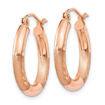 14k Rose Gold 3x18mm Satin Diamond-cut Round Tube Hoop Earrings