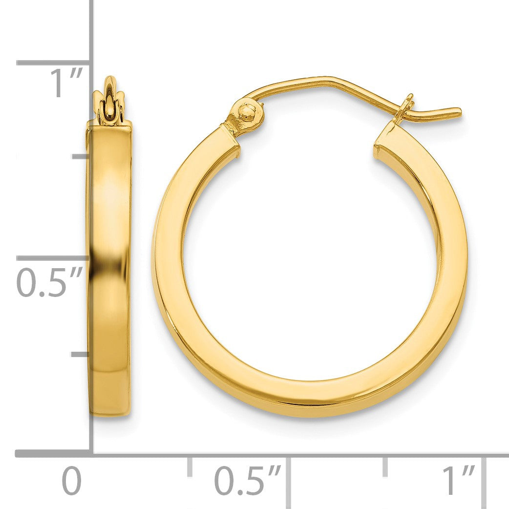 14k 2x20mm Polished Square Tube Hoop Earrings