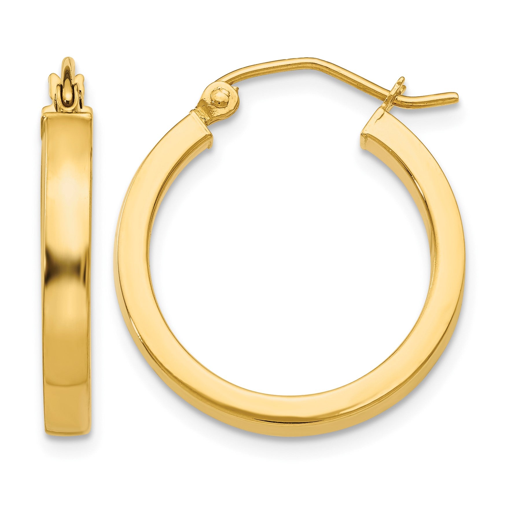 14k 2x20mm Polished Square Tube Hoop Earrings