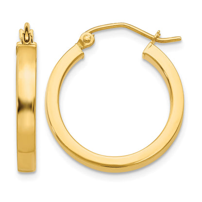 14k 2x20mm Polished Square Tube Hoop Earrings