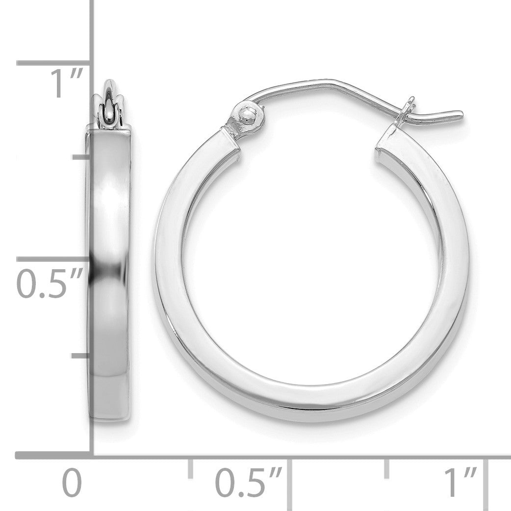 14k White Gold 2x20mm Polished Rectangle Tube Hoop Earrings