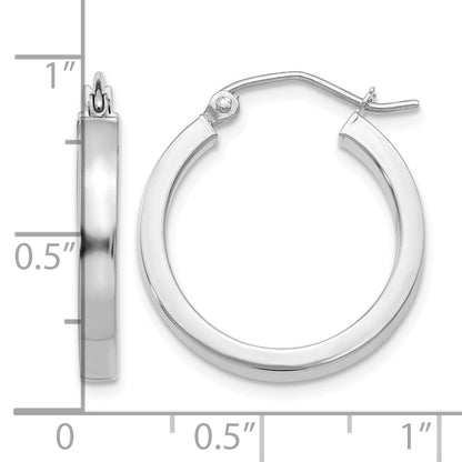 14k White Gold 2x20mm Polished Rectangle Tube Hoop Earrings