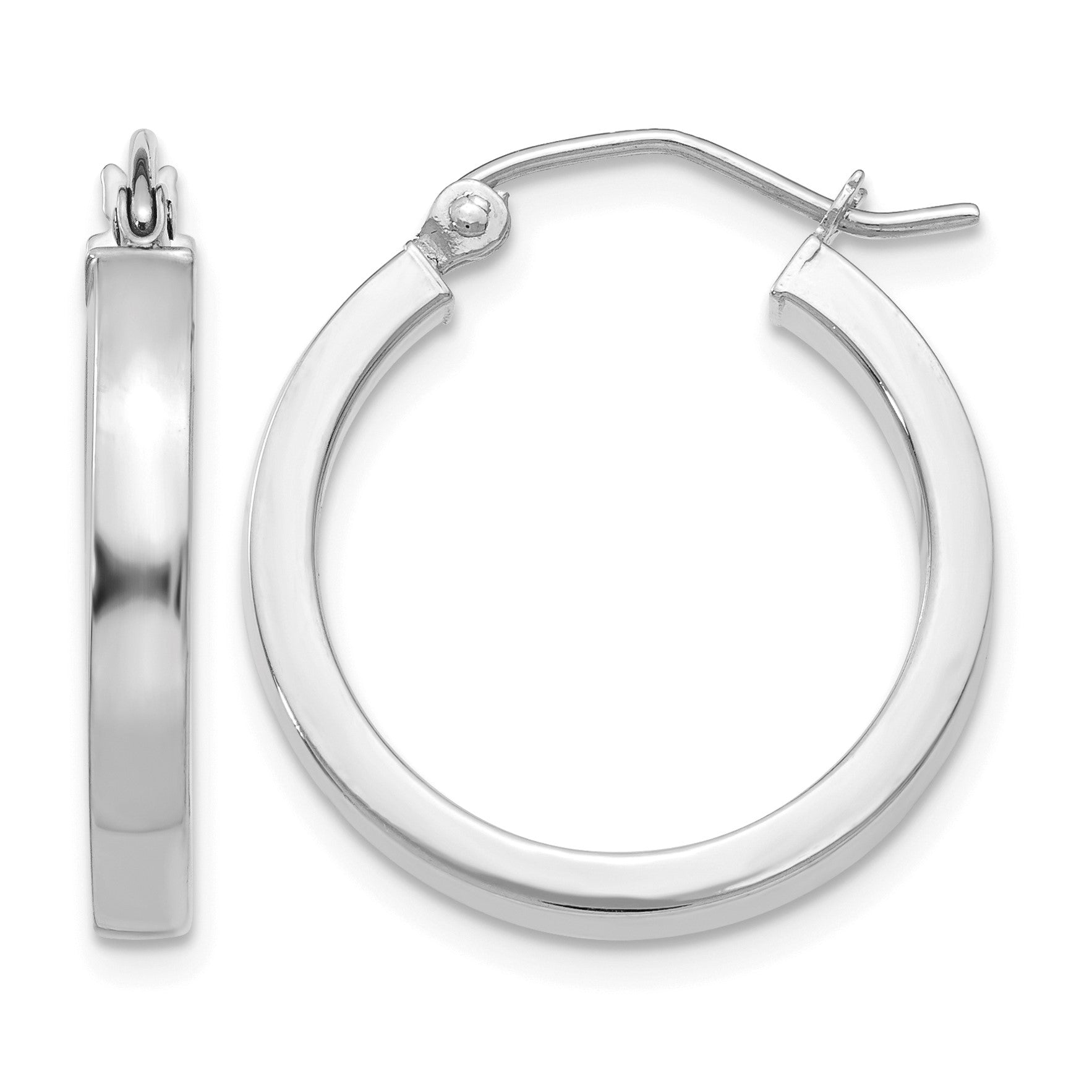14k White Gold 2x20mm Polished Rectangle Tube Hoop Earrings