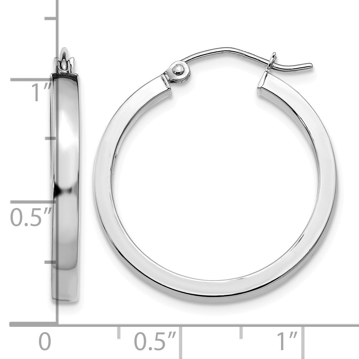 14k White Gold 2x25mm Polished Rectangle Tube Hoop Earrings