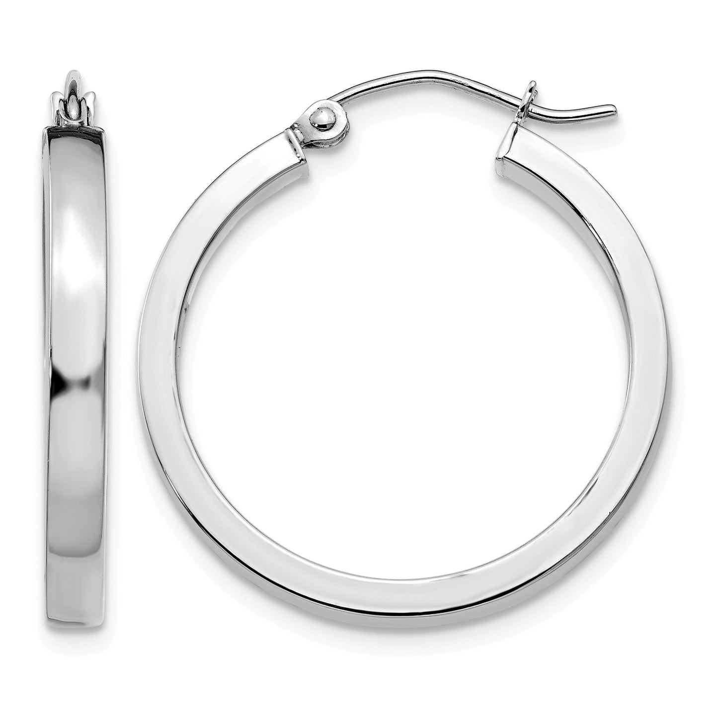 14k White Gold 2x25mm Polished Rectangle Tube Hoop Earrings