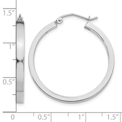 14k White Gold 2x30mm Polished Rectangle Tube Hoop Earrings