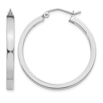 14k White Gold 2x30mm Polished Rectangle Tube Hoop Earrings