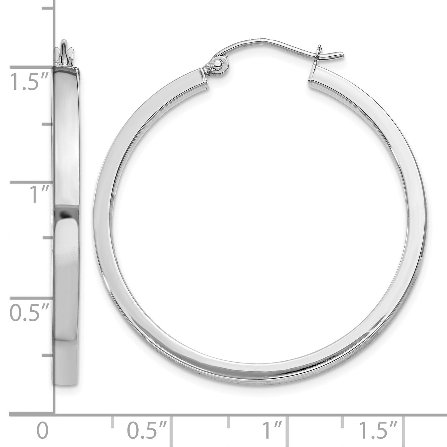 14k White Gold 2x35mm Polished Rectangle Tube Hoop Earrings