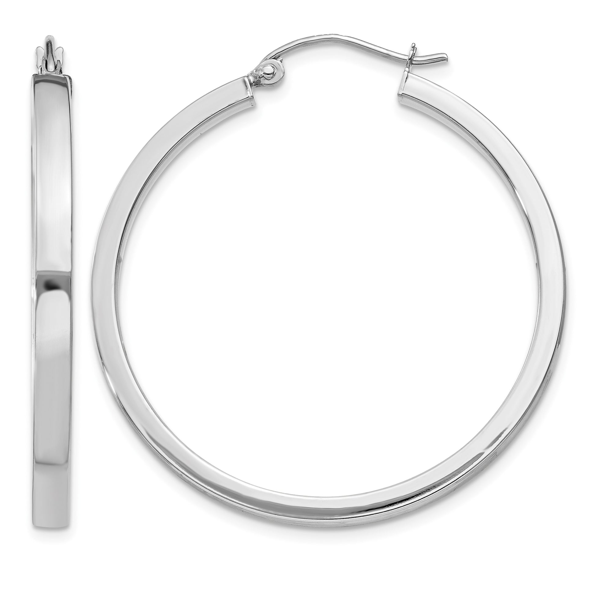 14k White Gold 2x35mm Polished Rectangle Tube Hoop Earrings