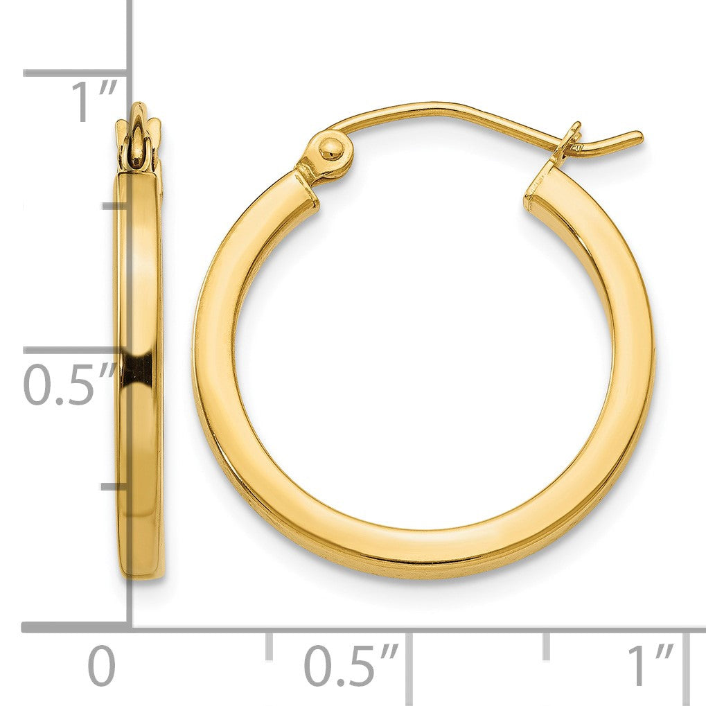 14k 2x20mm Square Tube Hoop Earrings