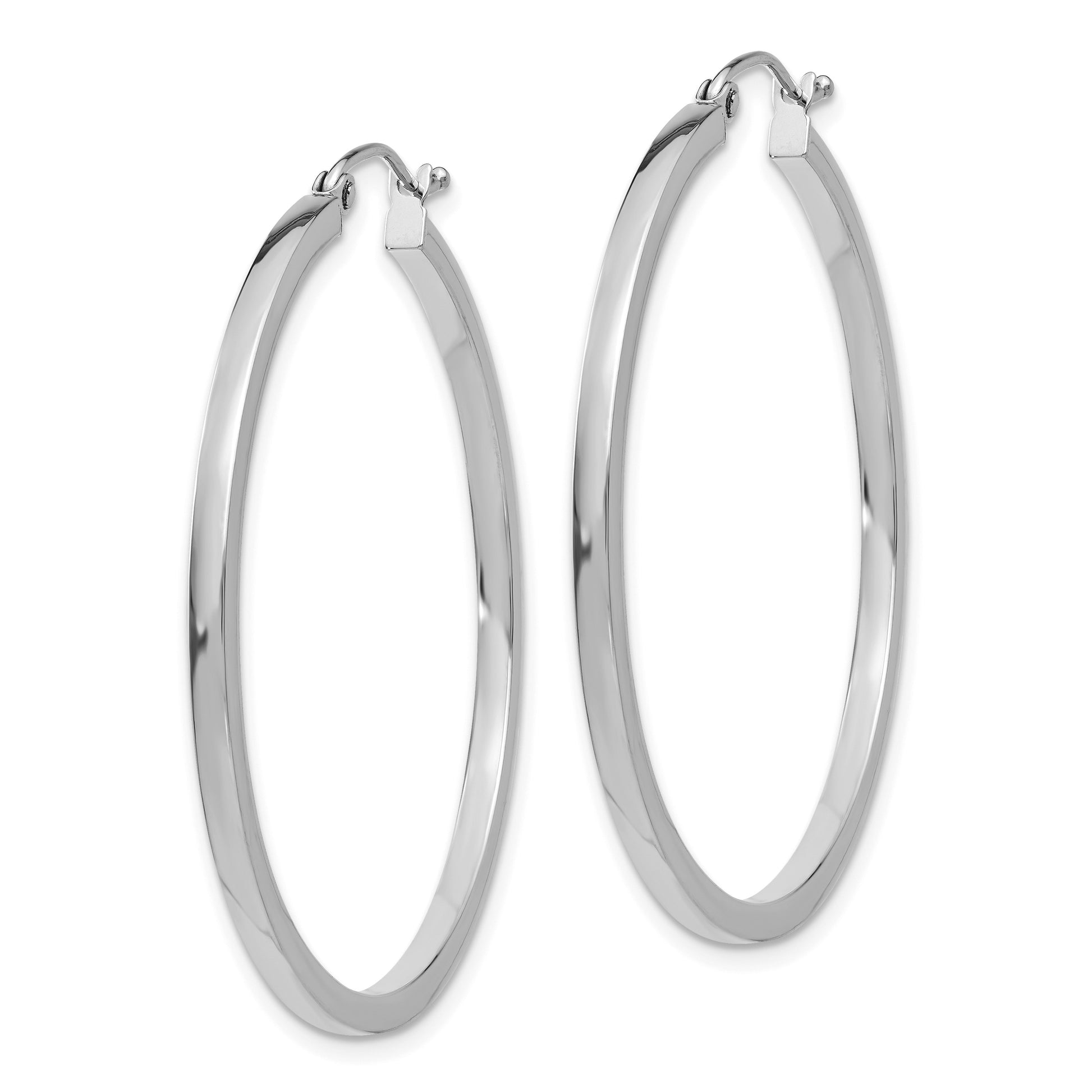 14k White Gold 2x40mm Square Tube Hoop Earrings