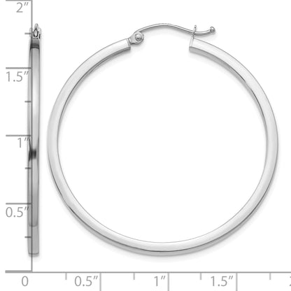 14k White Gold 2x40mm Square Tube Hoop Earrings