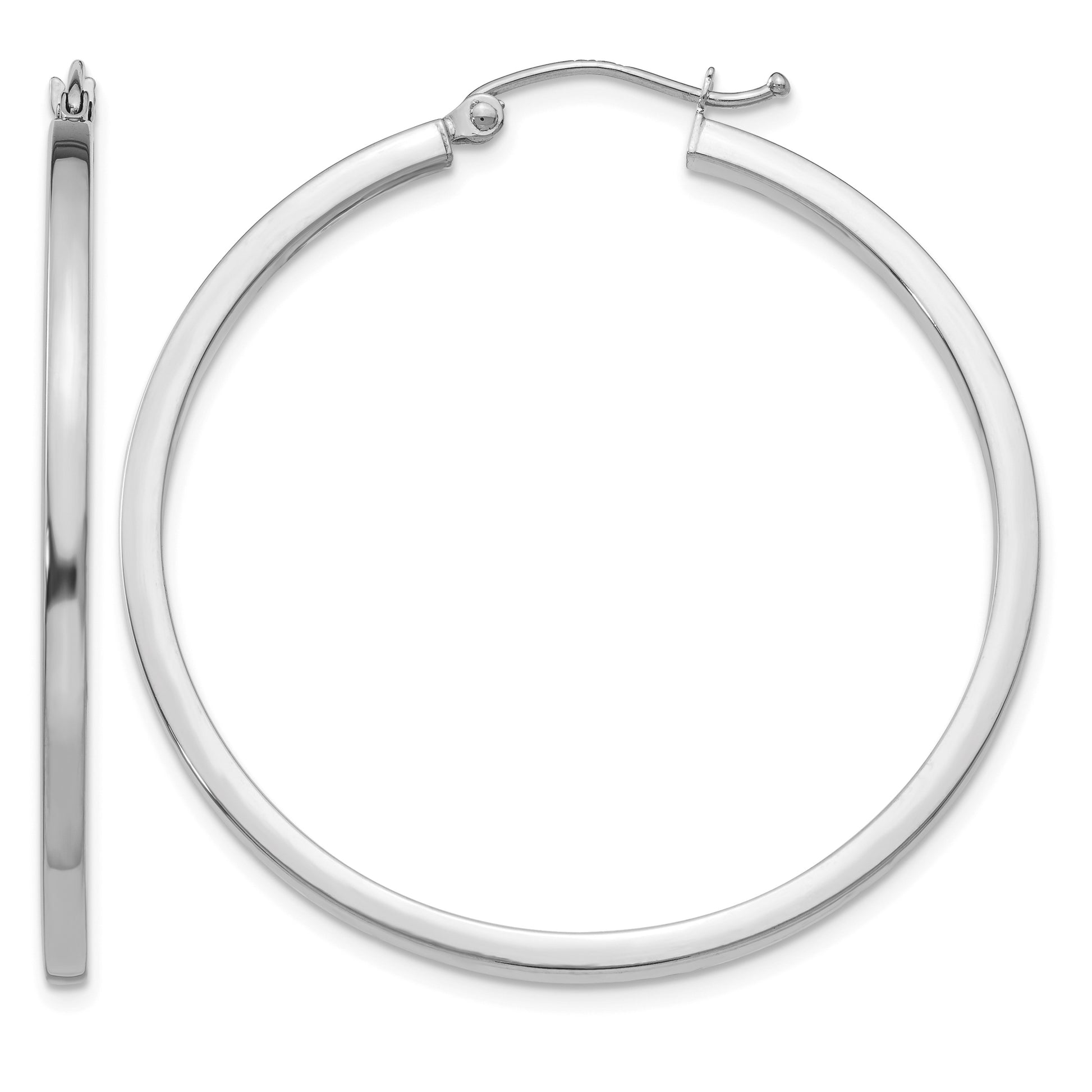 14k White Gold 2x40mm Square Tube Hoop Earrings