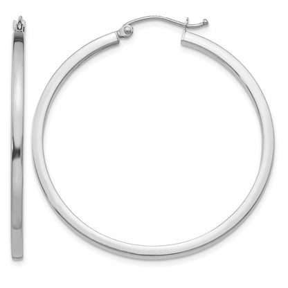 14k White Gold 2x40mm Square Tube Hoop Earrings