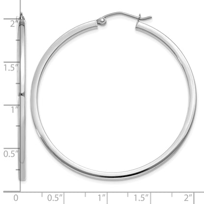 14k White Gold 2x45mm Square Tube Hoop Earrings