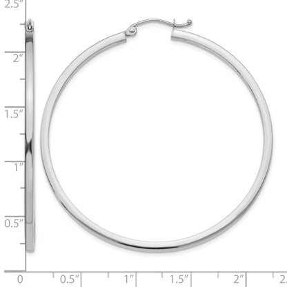 14k White Gold 2x50mm Square Tube Hoop Earrings