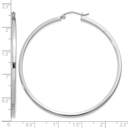 14k White Gold 2x55mm Square Tube Hoop Earrings