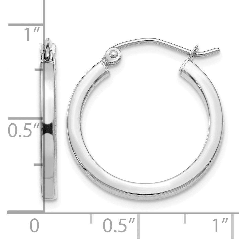 14k White Gold 2x20mm Square Tube Hoop Earrings