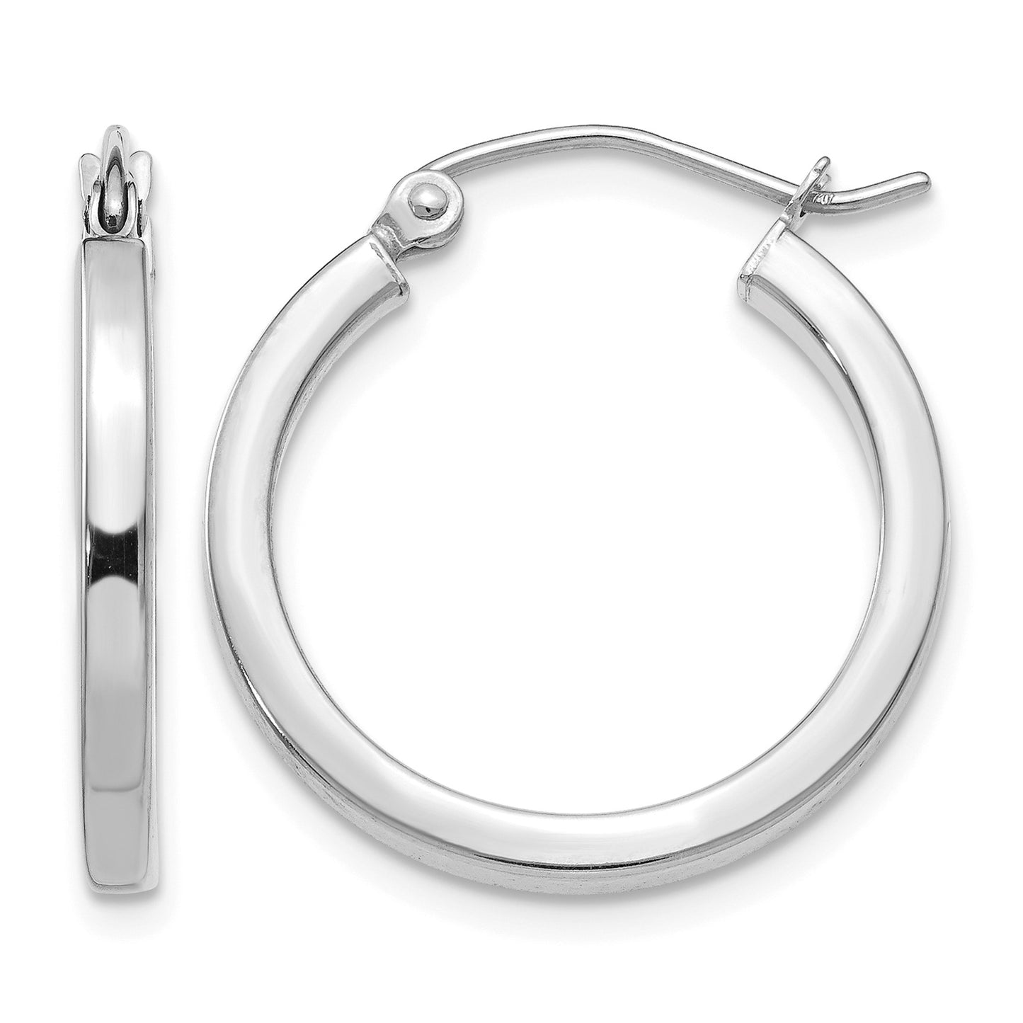 14k White Gold 2x20mm Square Tube Hoop Earrings
